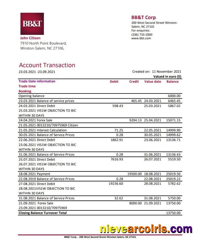 USA BB&T Corp. excel pdf